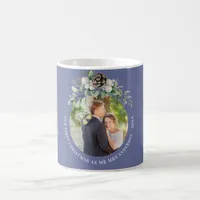 Blue cone newly weds 1st christmas photo coffee mug