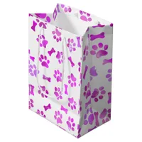 Pink Watercolor Paw Prints Medium Gift Bag