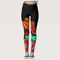 Black, Gold, Burgundy, Marble Fluid Art  Leggings