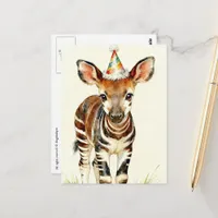 Okapi baby in a party hat  postcard