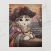 Pirate Cat With a Coffee Postcard