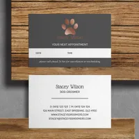 Grey Rose Gold Paw Print Logo Appointment Card