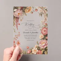 Dusty Sage, Soft Peach & Warm Sand Floral Wedding Acrylic Invitations