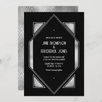 Modern Black & Silver Gatsby Art Deco Wedding Invitation