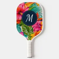 Tropical Floral Hibiscus Monogram Pickleball Paddle