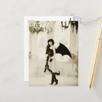 A gothic angel with bat wings postcard