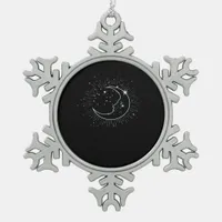 Whimsigoth Starry Night Moon Witchy Classic Snowflake Pewter Christmas Ornament