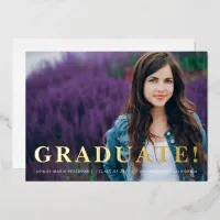 Simple Modern Gold Letters Photo Graduation   Foil Invitation