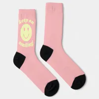 Keep on Smiling Pastel Pink Cute Smiley Face Socks