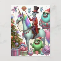 Misfit Christmas Unicorn and Creatures Postcard