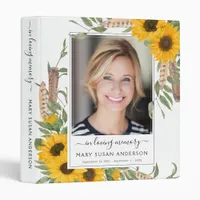 Boho Sunflower In Loving Memory Photo Keepsake 3 Ring Binder