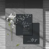 Modern String Lights Wedding RSVP B&W ID585