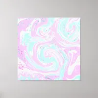 Pink and Teal Blue Swirls Fluid Art Marble Like Canvas Print