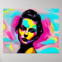 Fierce Woman Graffiti Art Colorful AI Generated Poster