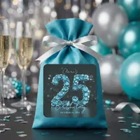 Teal Blue Diamonds Glamour 25th Birthday Party Square Sticker