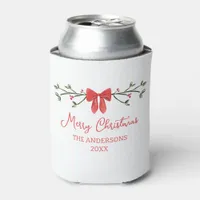 Personalized Merry Christmas Coquette Bow Trendy Can Cooler
