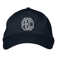 Custom White Embroidered Hat Monogram on Navy Cap