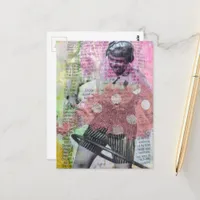 Retro Hoop Dance Mixed Media Collage Postcard