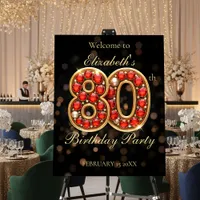 Gilded Glamour Ruby & Pearl 80th Birthday Welcome Foam Board