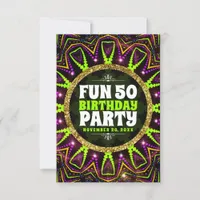 Fun 50th Birthday | Energy Glow|Groovy Rave Party Invitation