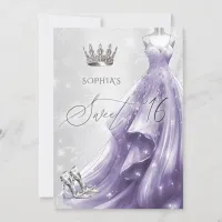  Silver Purple Dress Snowflakes Winter Sweet 16 Invitation