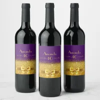 40th birthday purple gold elegant name wine label