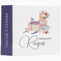 Watercolor Baking Supplies Personalized Recipe 3 Ring Binder