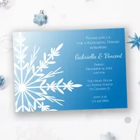 White Snowflake on Blue Winter Rehearsal Dinner Invitation