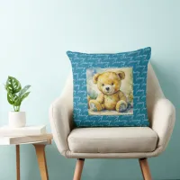 Watercolor Illustration Teddy Bear Personalized Throw Pillow