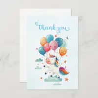 Funny Flying Unicorn Rainbow Colors 1st Birthday Thank You Card