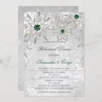 Emerald Green Snowflakes Winter Rehearsal Dinner Invitation