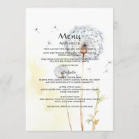 Watercolor Dandelion Wedding Menu