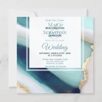 ~ AR66 QR RSVP Agate Marble Gold Wedding Invitation