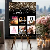 Birthday photo collage black gold glitter foam board