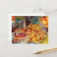 A sandwich and chips mixed media collage postcard