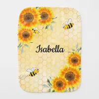 Bumble bees sunflowers yellow honeycomb monogram baby burp cloth