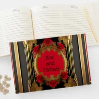 Golden frame with red roses, gothic photo wedding guest book