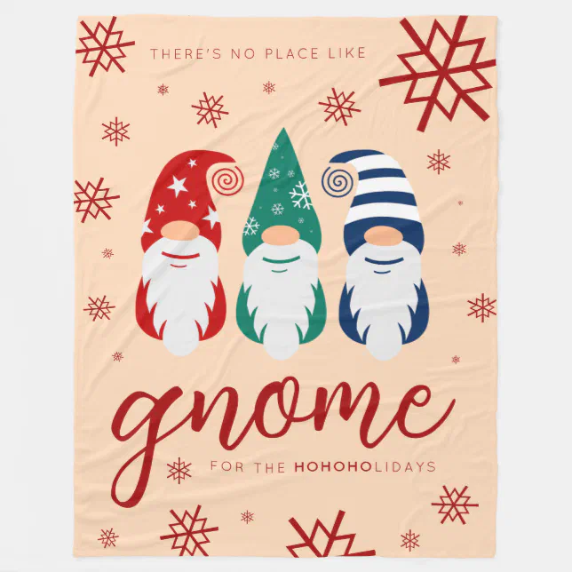 Hygge Christmas Gnome for the Holidays Snowflakes Fleece Blanket