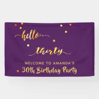 30th birthday purple gold hello 30 name script banner