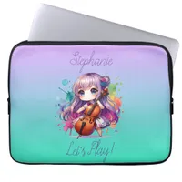 Cute Anime Girl Playing Cello Player Personalized Laptop Sleeve