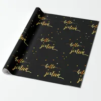 16th birthday black gold hello 16 typography wrapping paper