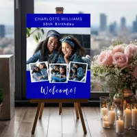 Royal blue photo collage birthday party welcome foam board