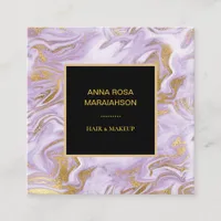 *~* Chic Gold Foil Veins Lavender Marble Modern Square Business Card