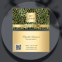 Emerald green gold leopard logo QR code Business Card