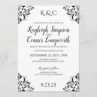 Elegant Vintage Corners Wedding Invitation | Black