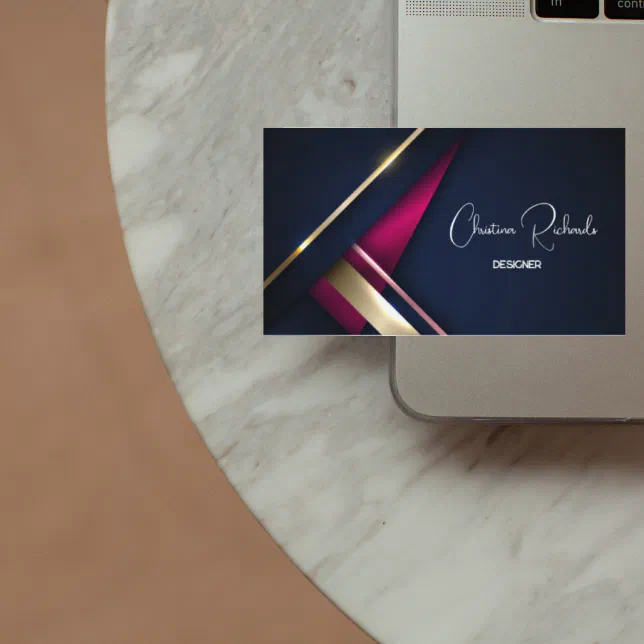 Elegant Blue Gold Pink Business Card