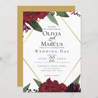 WEDDING | Elegant Rich Burgundy Marsala Floral 3 Invitation