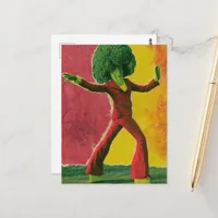 A beautiful colorful retro dancing broccoli  postcard