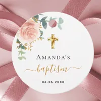 Baptism eucalyptus pink floral girl rose gold favor tags