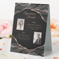Signature Drinks Rose Gold Agate Wedding Photos Table Tent Sign